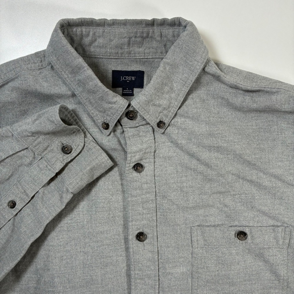 J.Crew Flannel Work Shirt Large‎ Grey Elbow Patches Crushed Cotton Thick
